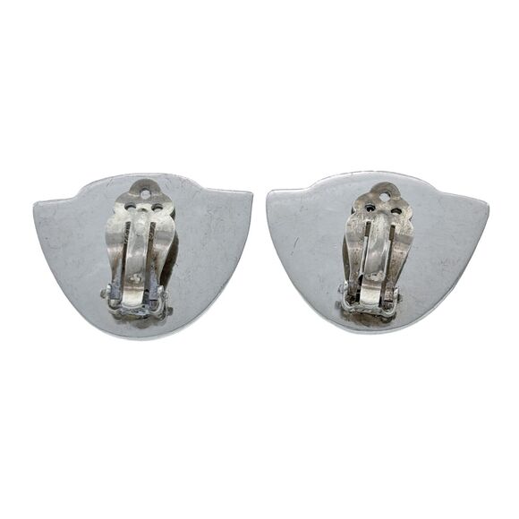 Vintage Sterling Silver 925 Black Onyx Modernist Clip-On Earrings - Picture 3 of 6